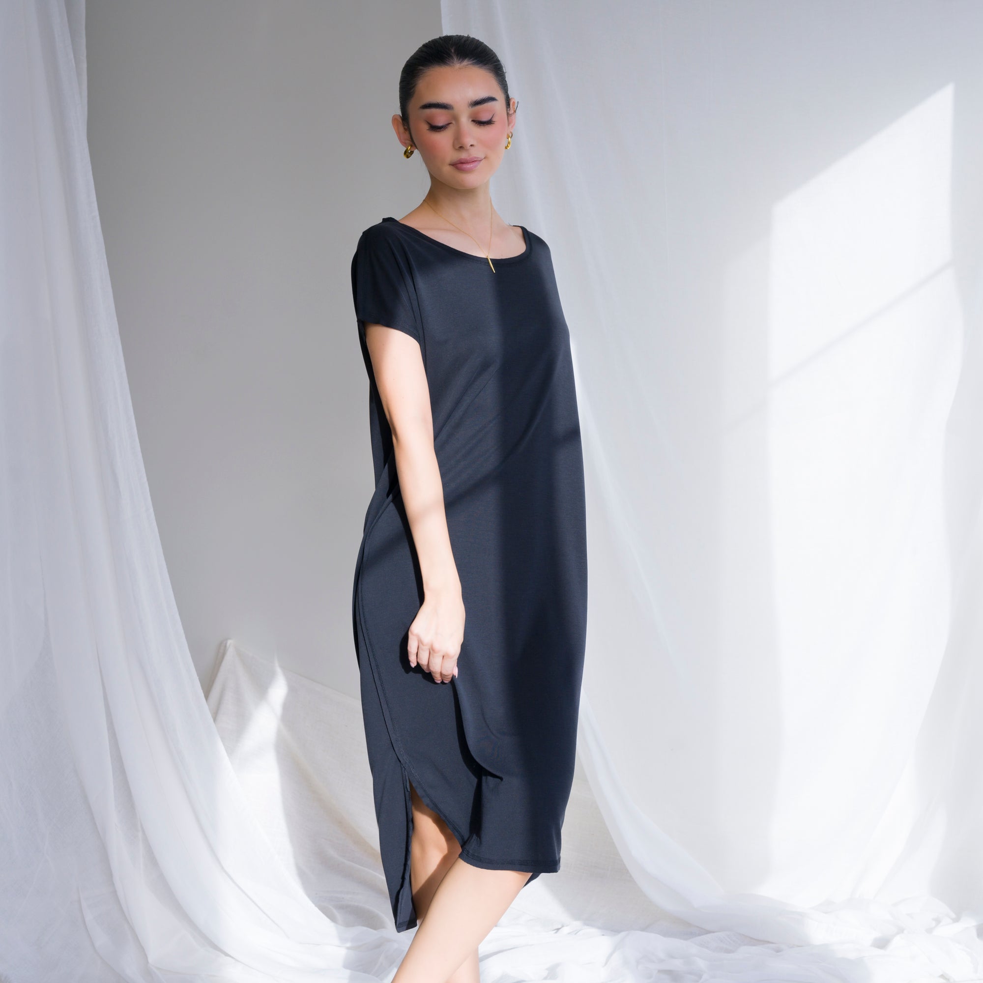 Cupro Cap Sleeve Shift Dress