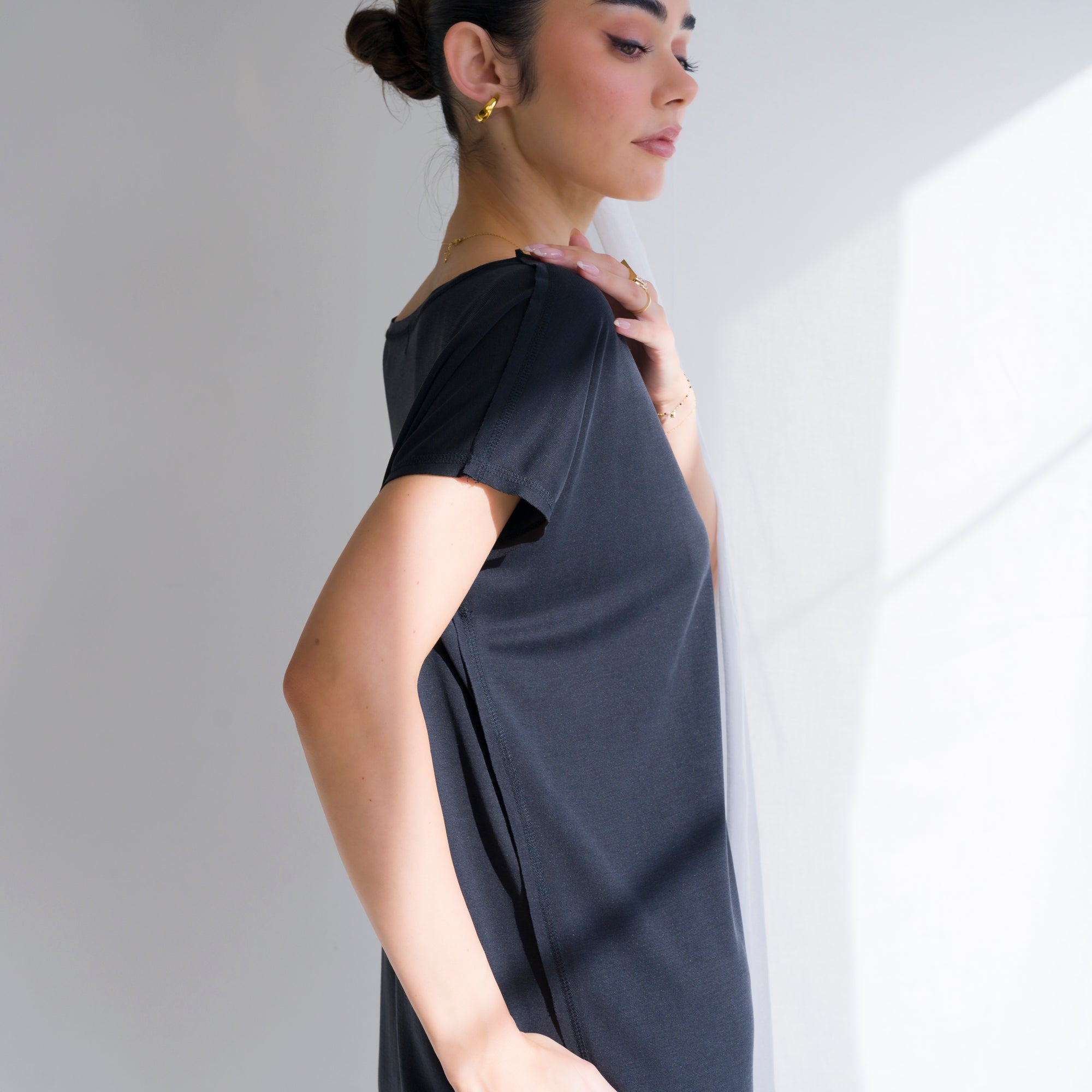 Cupro Cap Sleeve Shift Dress