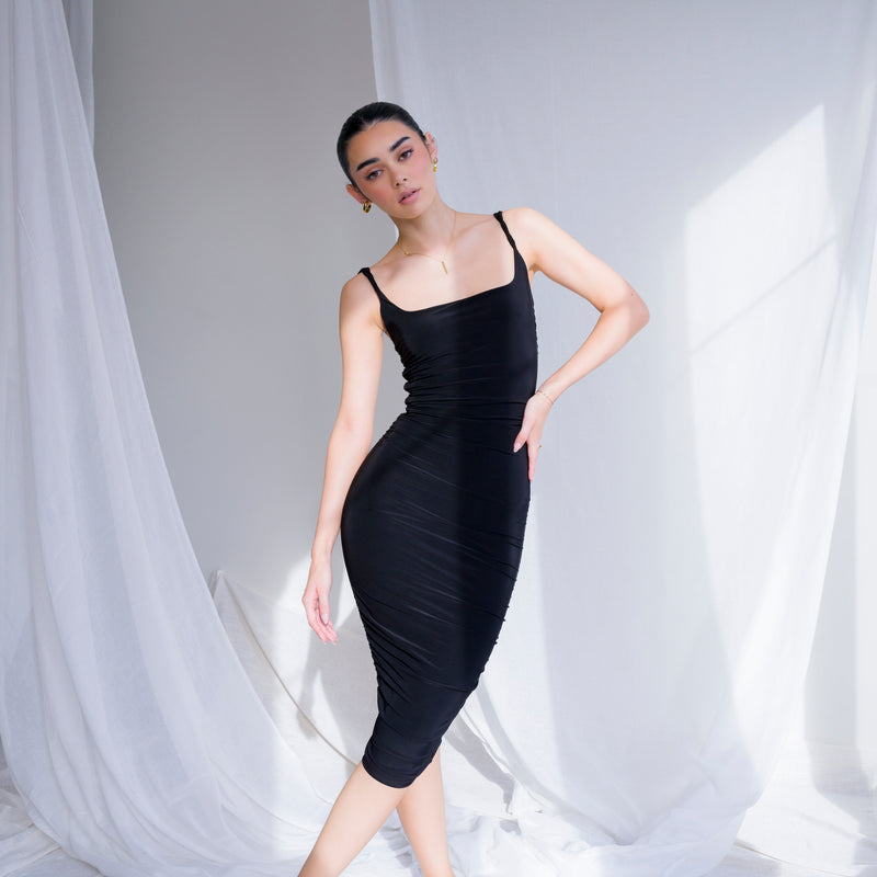 Silky-Lux Midi Dress in Comfortable Performance Fabric