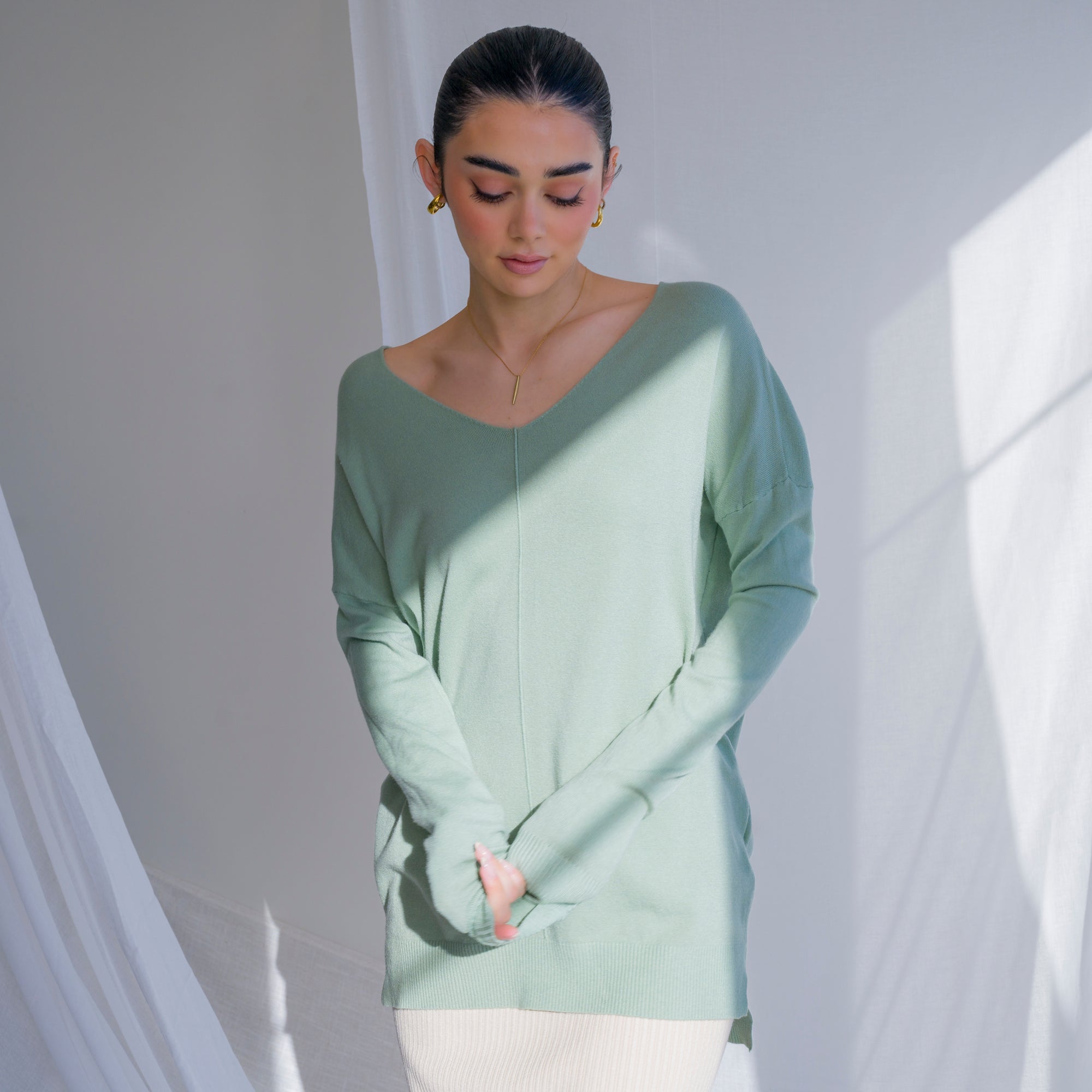 Buttery-Soft Tunic With Front Seam Design in Sage