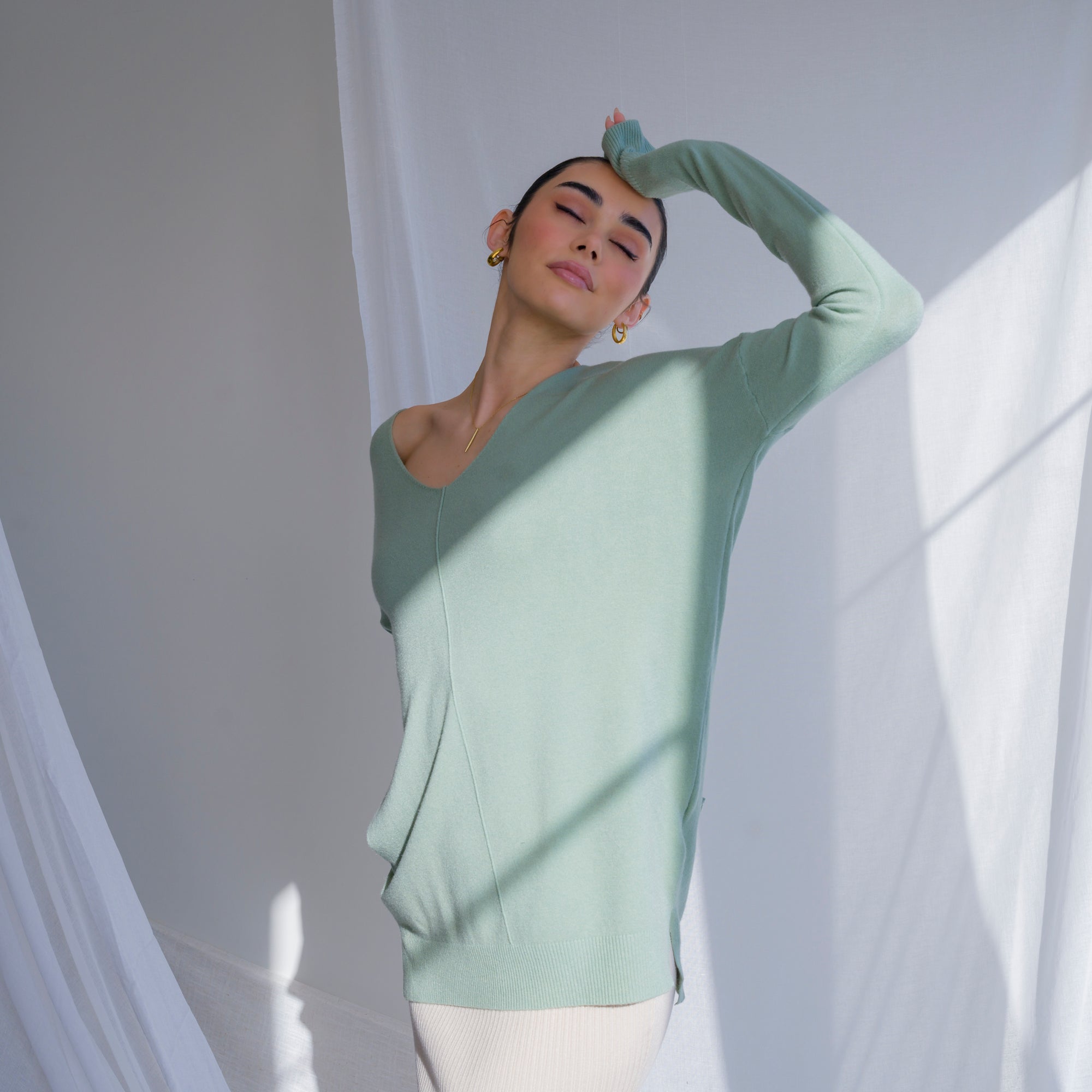 Buttery-Soft Tunic With Front Seam Design in Sage