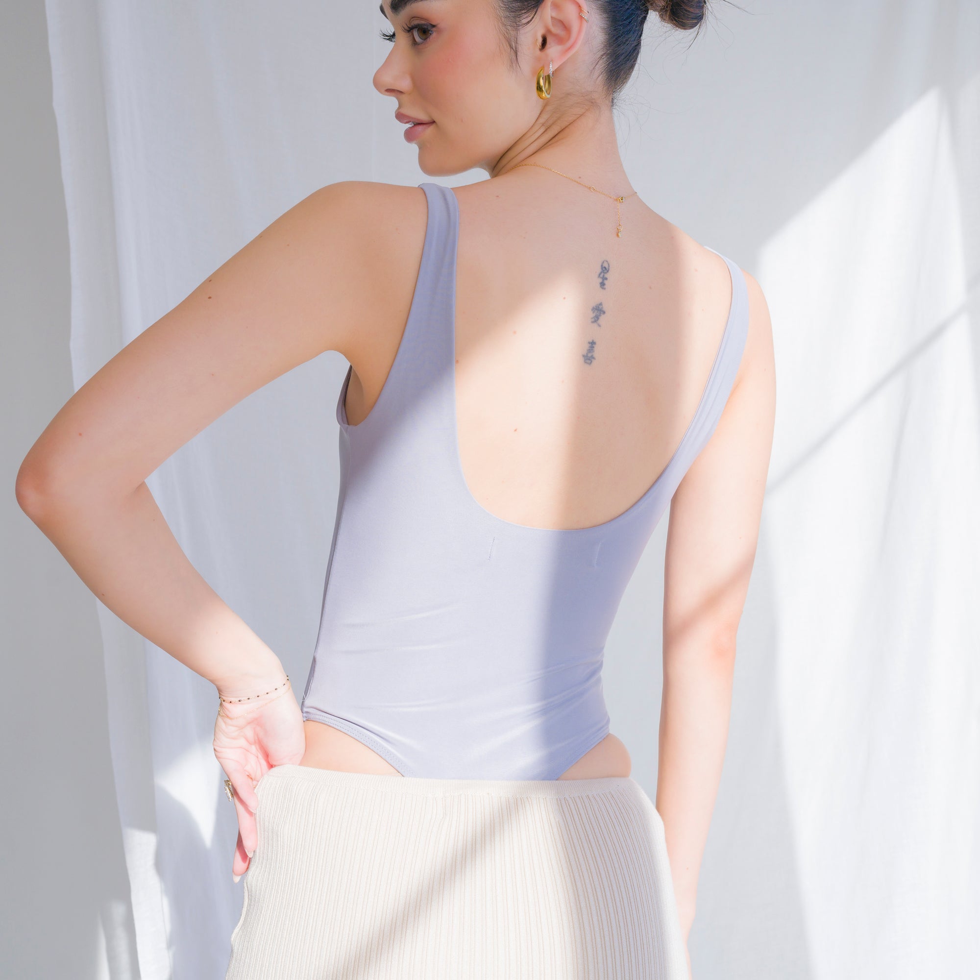 Luxury-Sheen Bodysuit in Stretchy Performance Fabric