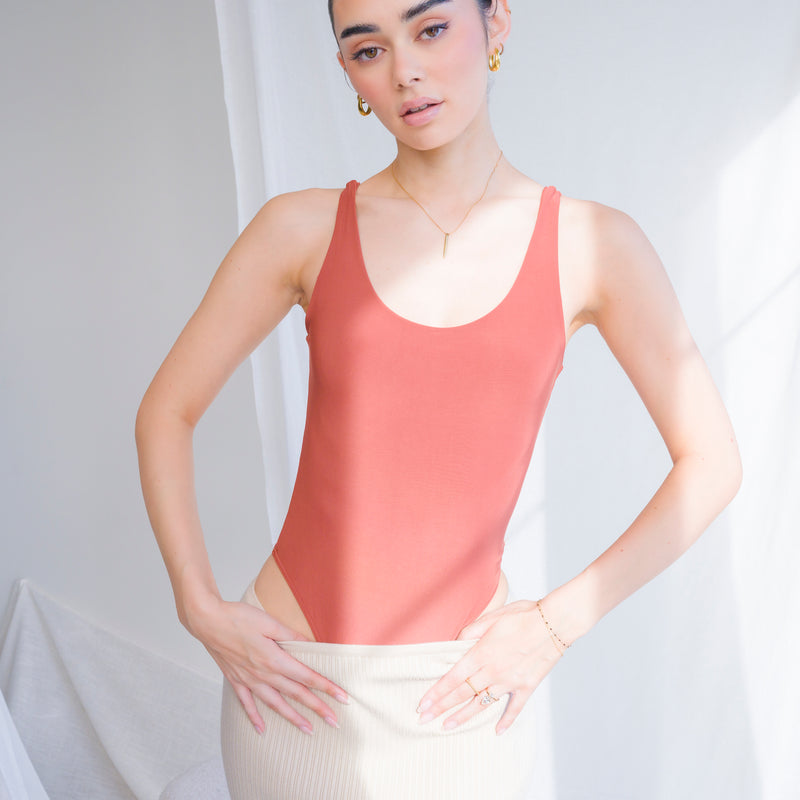 Luxury-Sheen Bodysuit in Stretchy Performance Fabric