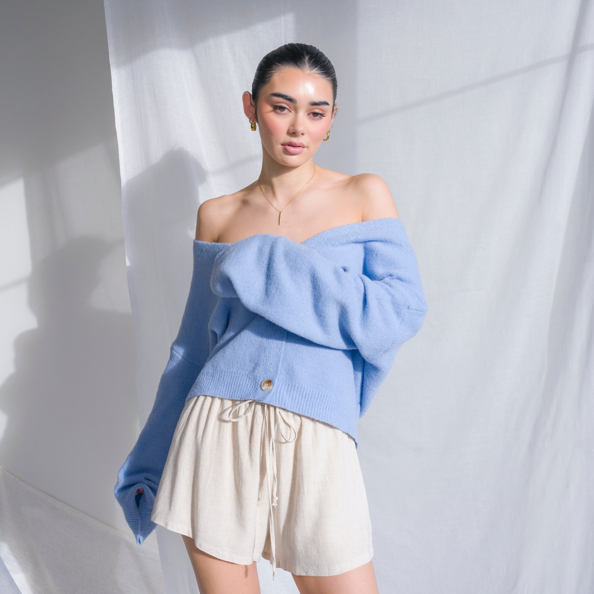 Soft, Heavy-Weight Cardigan and Sweater in Sky Blue