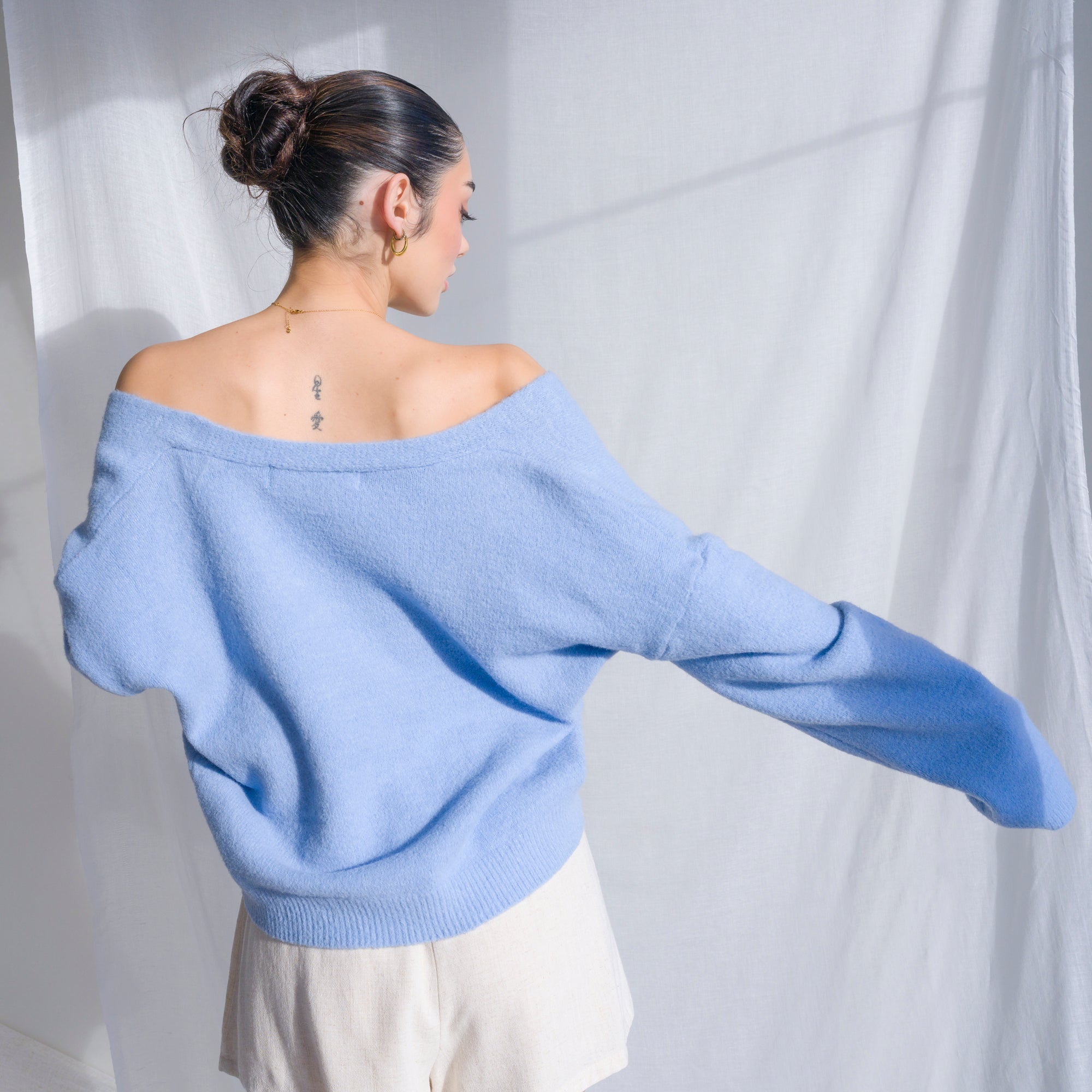 Soft, Heavy-Weight Cardigan and Sweater in Sky Blue