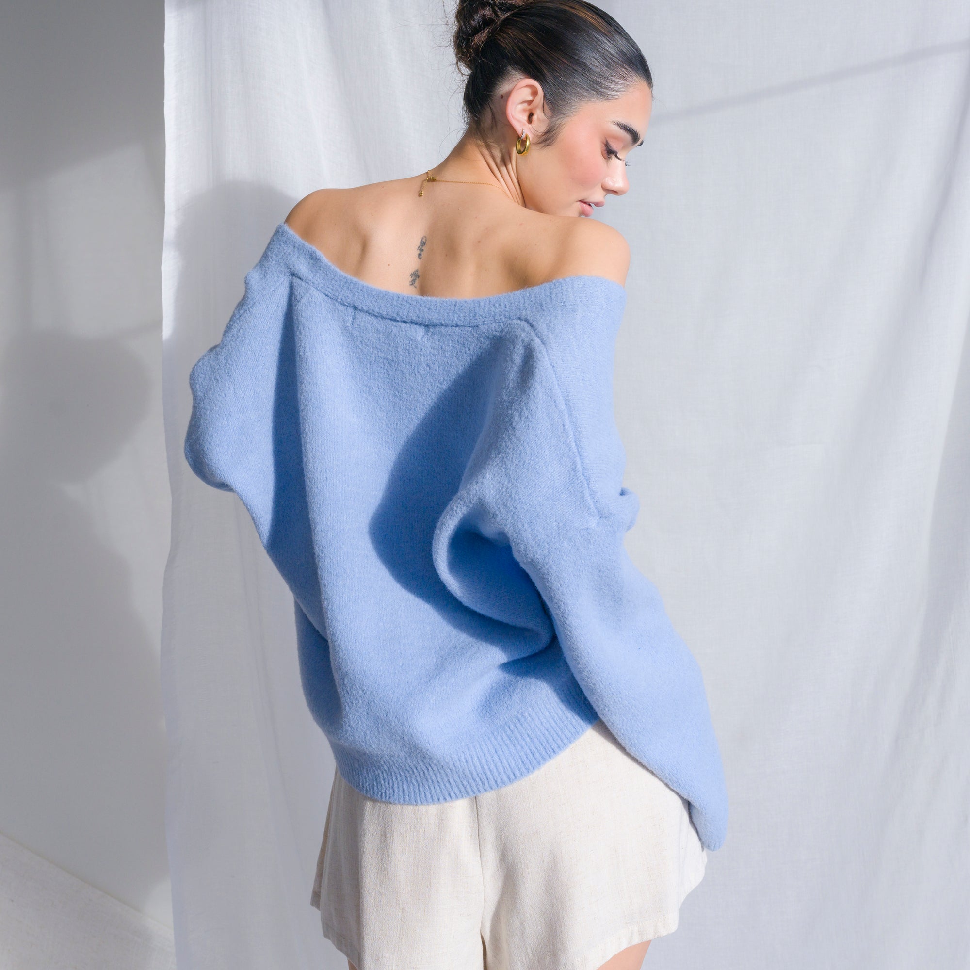 Soft, Heavy-Weight Cardigan and Sweater in Sky Blue