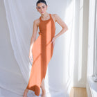 Rust Dress With Gathered Elastic Back Criss Cross Detail