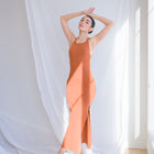 Rust Dress With Gathered Elastic Back Criss Cross Detail