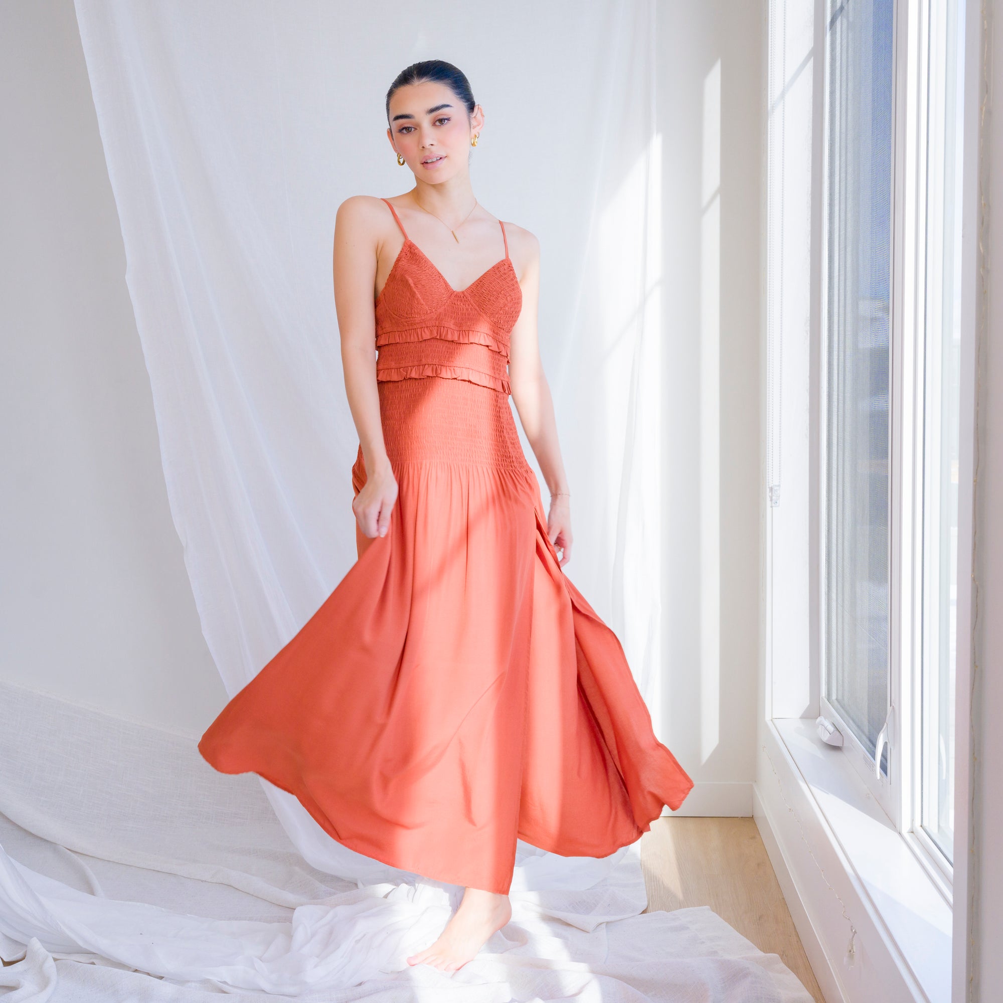 Smocked Rust Rust Orange Gown