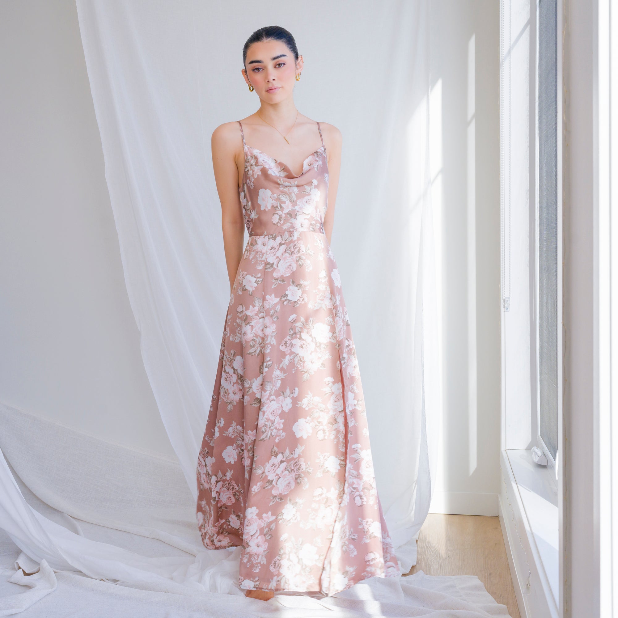 Romantic Floral Gown in Matte Satin