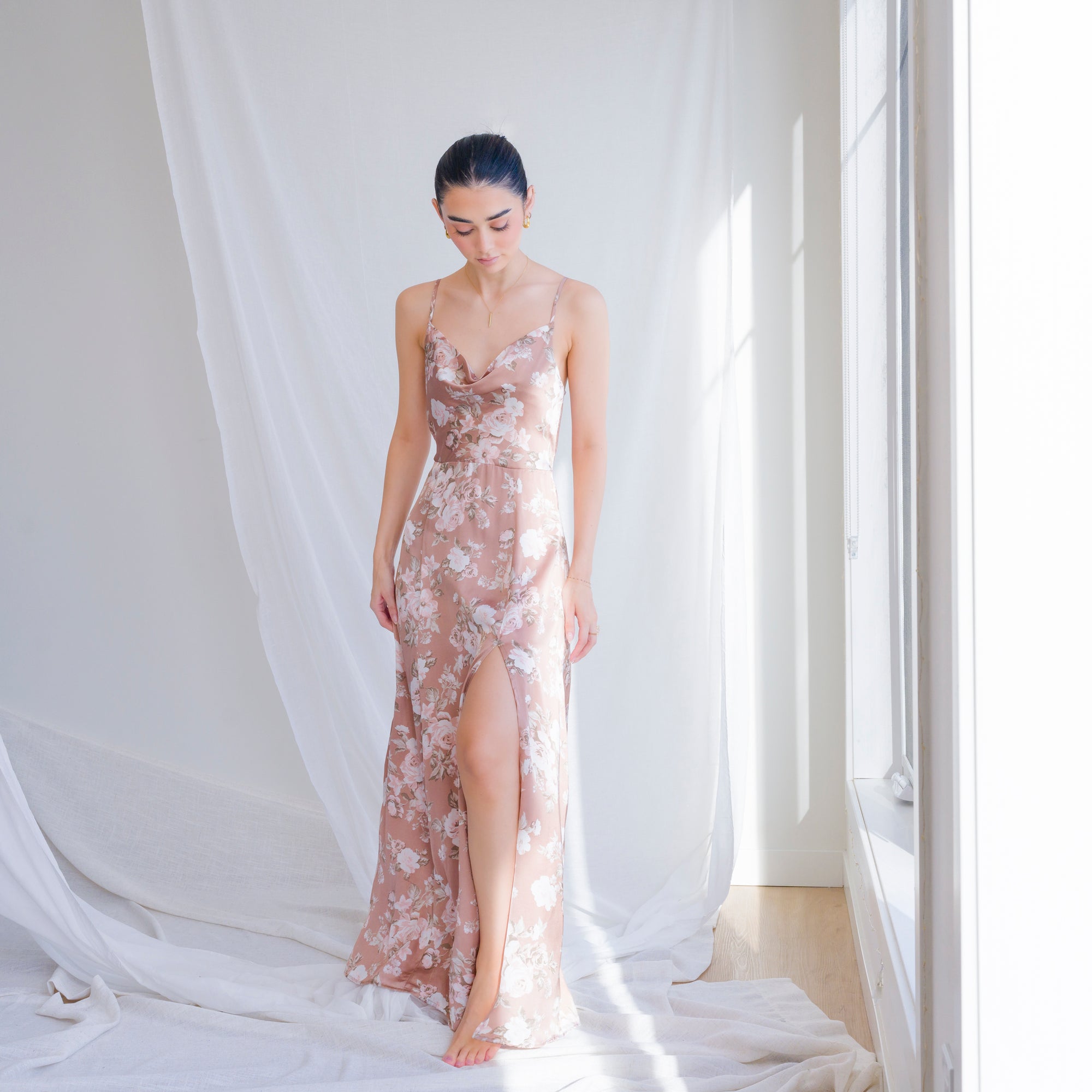 Romantic Floral Gown in Matte Satin