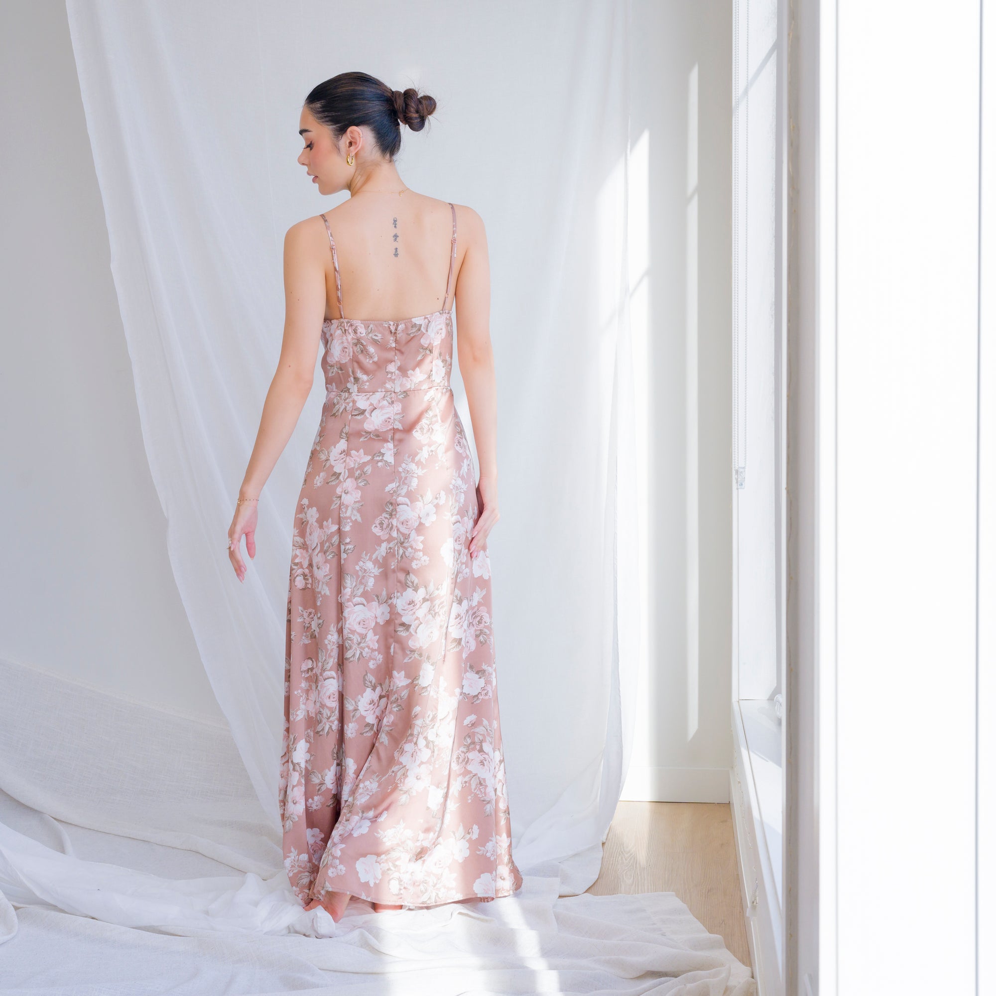 Romantic Floral Gown in Matte Satin