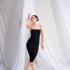 Silky-Luxe Ruched Midi Dress in Performance Fabric