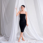 Silky-Luxe Ruched Midi Dress in Performance Fabric