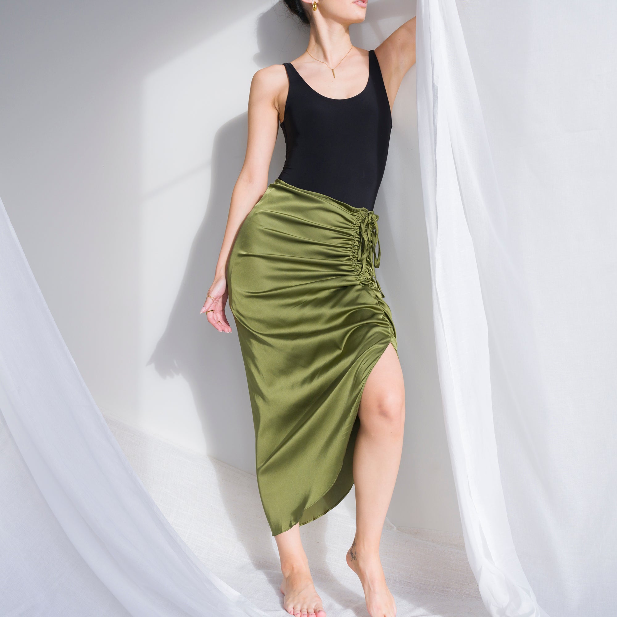 Romantic Ruched Satin Skirt