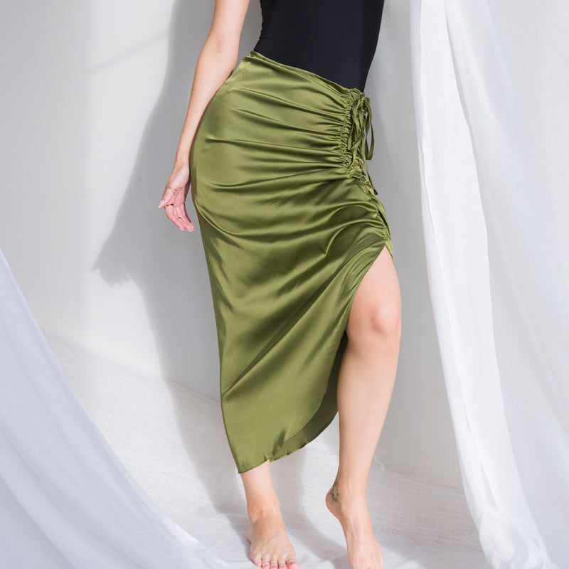 Romantic Ruched Satin Skirt