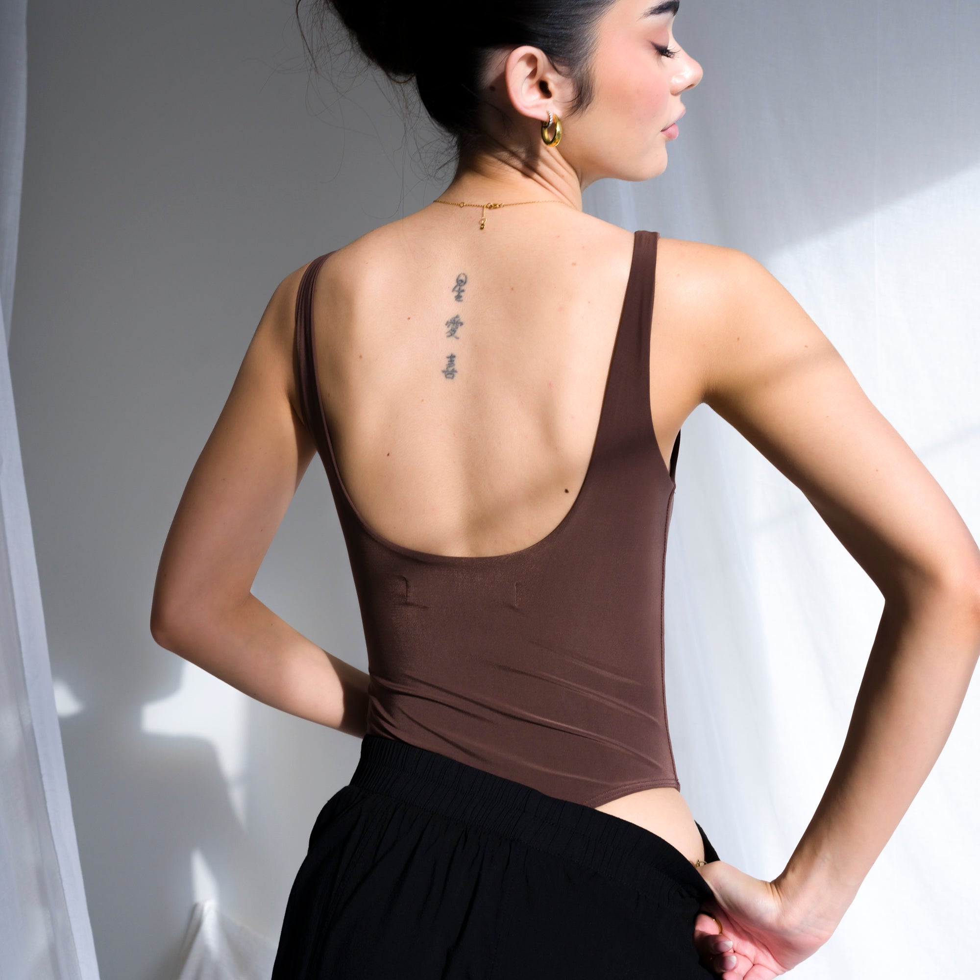 Luxury-Sheen Bodysuit in Stretchy Performance Fabric