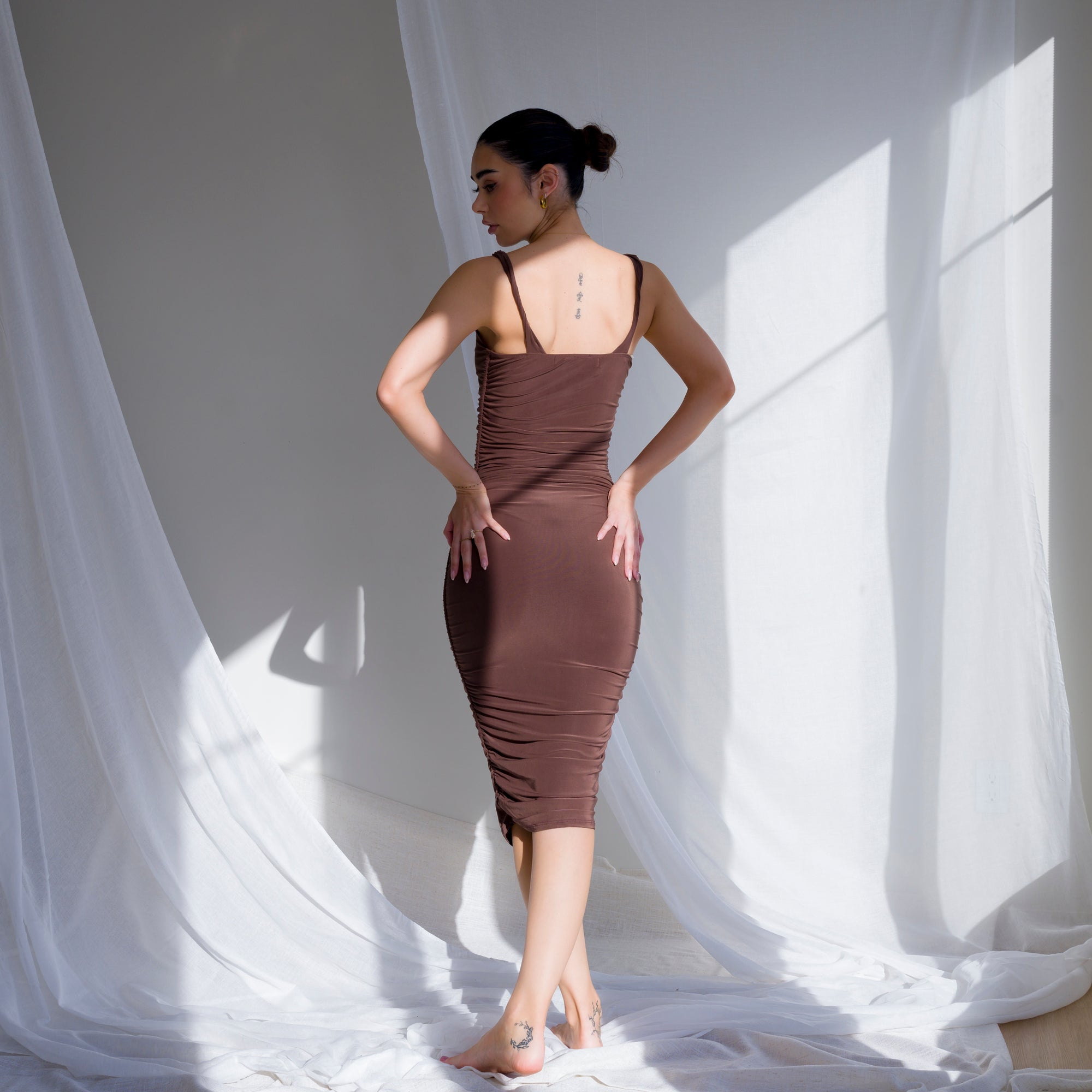 Silky-Lux Midi Dress in Comfortable Performance Fabric