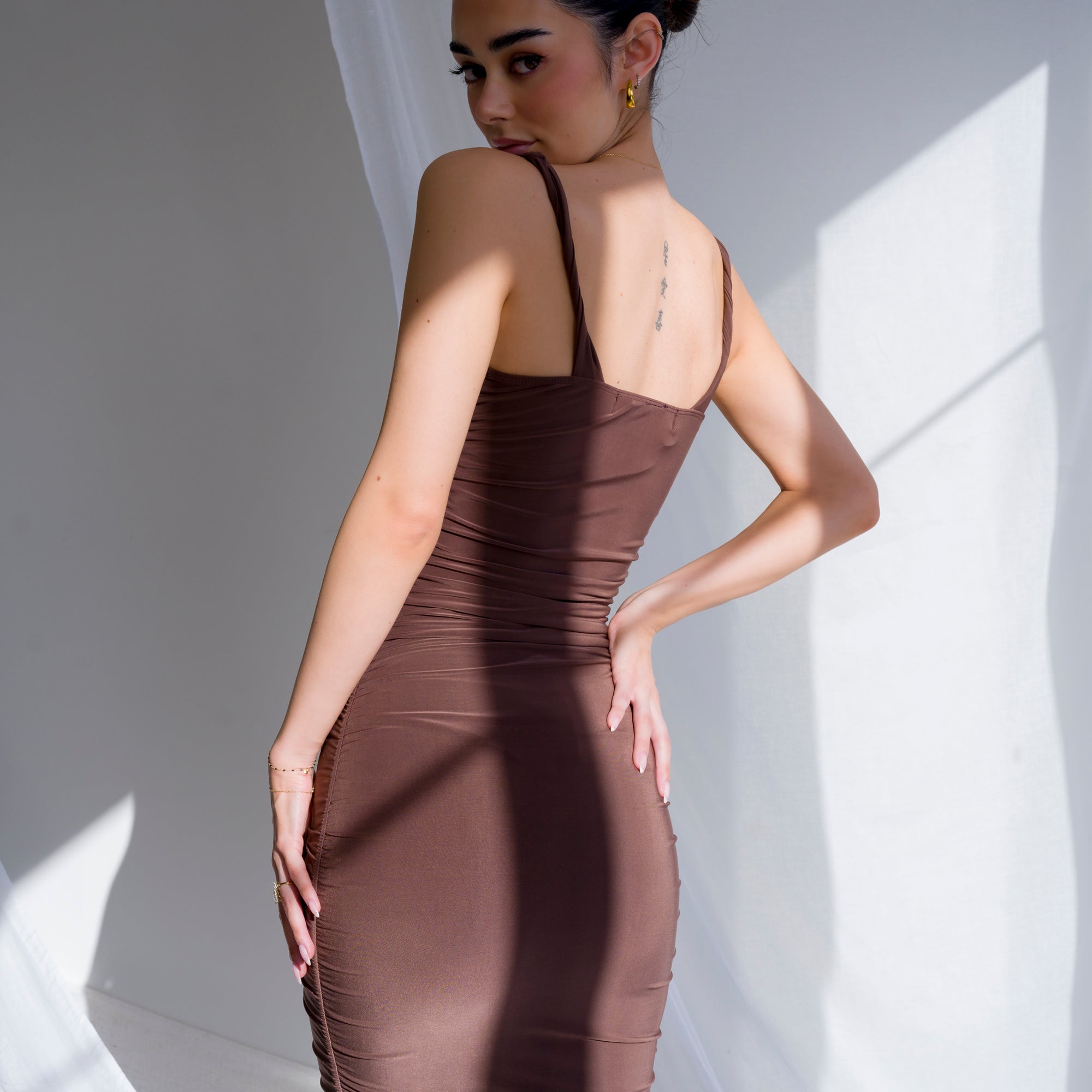 Silky-Lux Midi Dress in Comfortable Performance Fabric