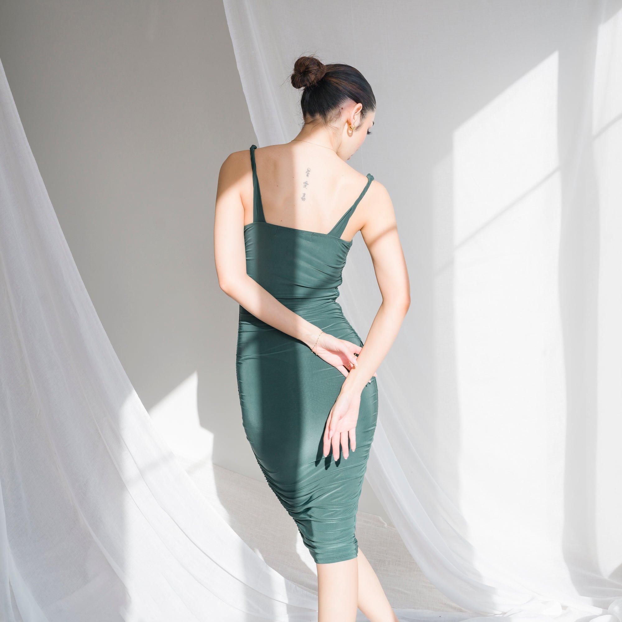 Silky-Lux Midi Dress in Comfortable Performance Fabric