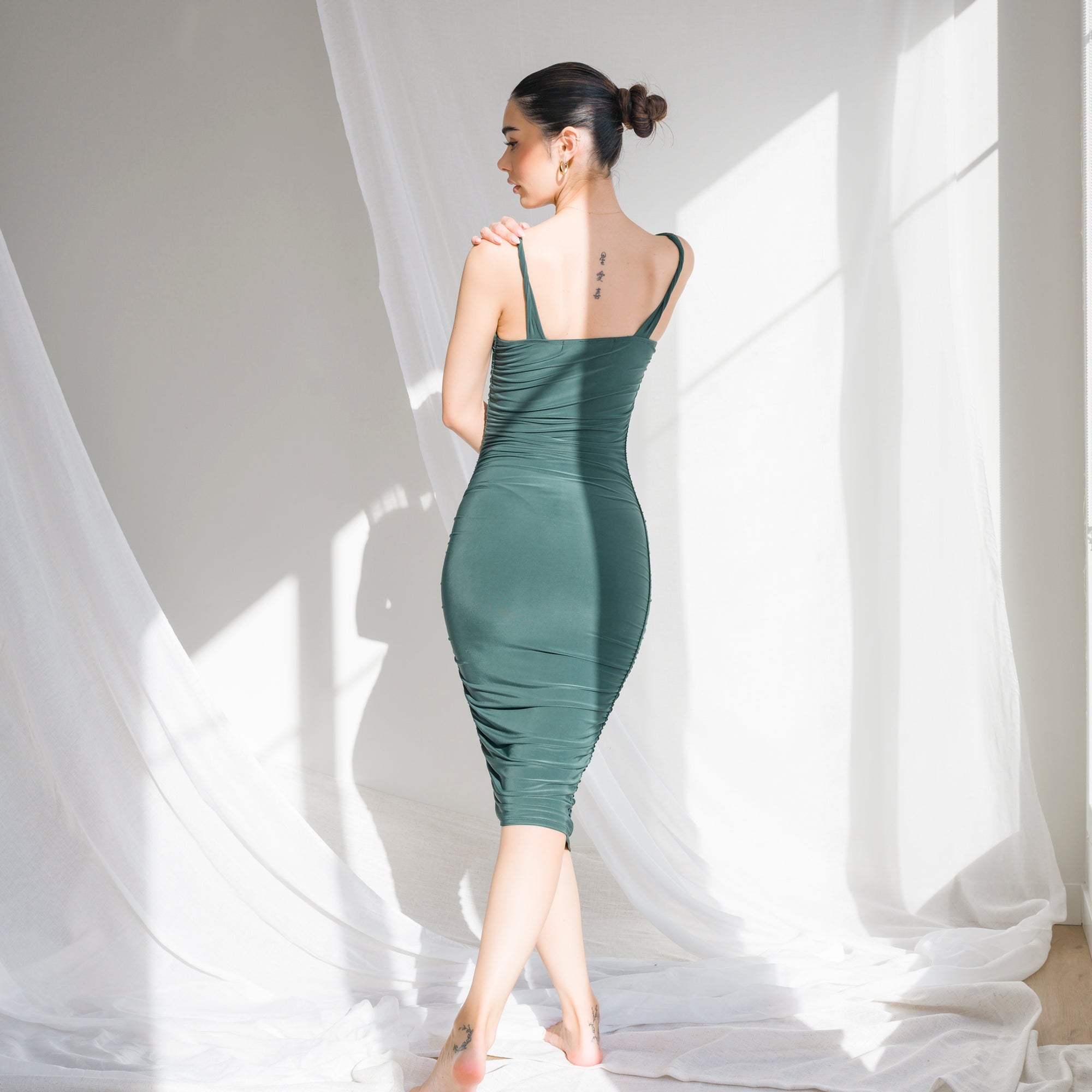 Silky-Lux Midi Dress in Comfortable Performance Fabric