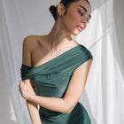 Silky-Luxe Off-Shoulder Dress in Performance Fabric