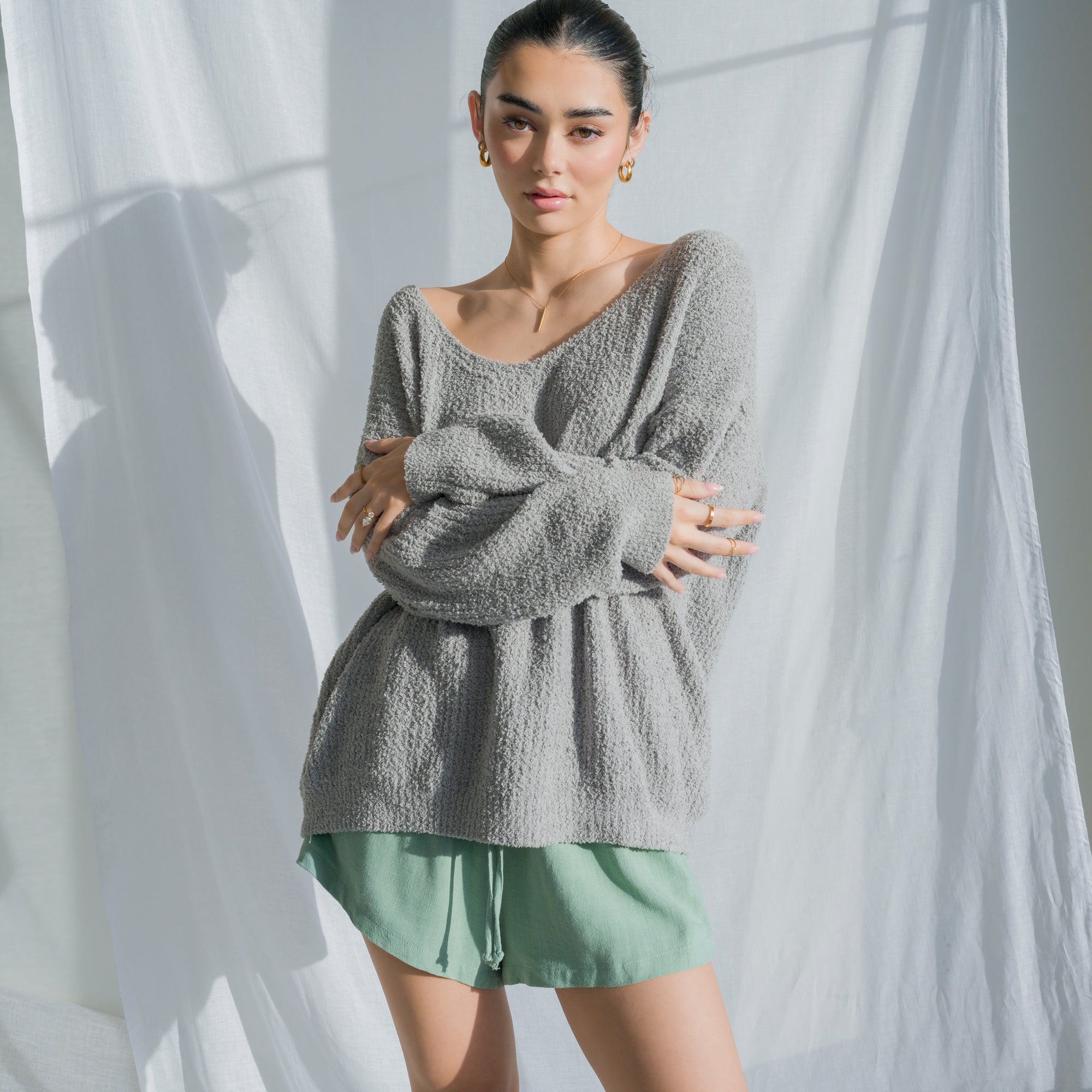 Fuzzy Teddy Bear Sweater in Sage