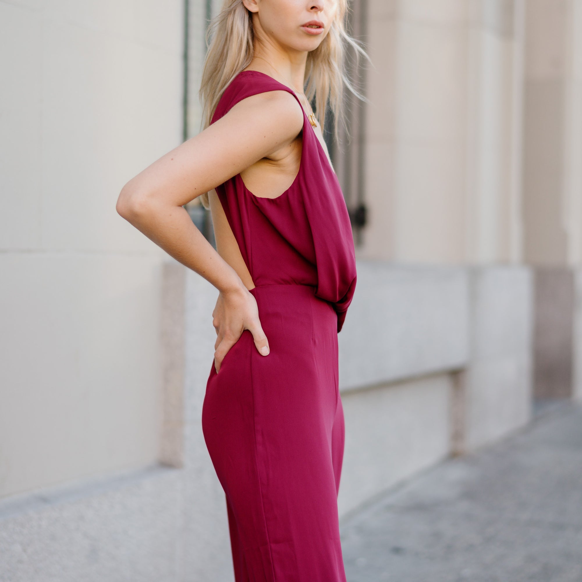 Asymmetric Satin Jumpsuit